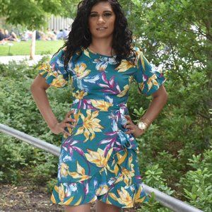 FLORAL WRAP MINI DRESS